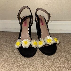 Betsey Johnson Black Heels with Yellow Floral Accents